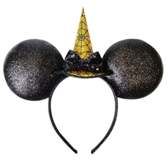 Disney Halloween Witch Web Sequin Bow Mick Minnie Mouse Sparkly Ears Headband - Picture 1 of 11